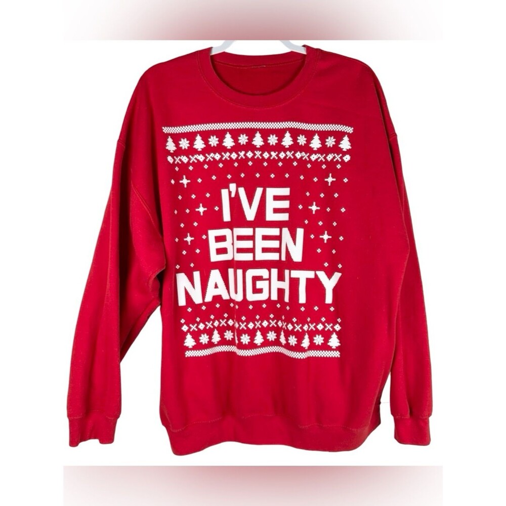 Red I’ve Been Naughty Festive Christmas Holiday Novelty Graphic Sweatshirt XL